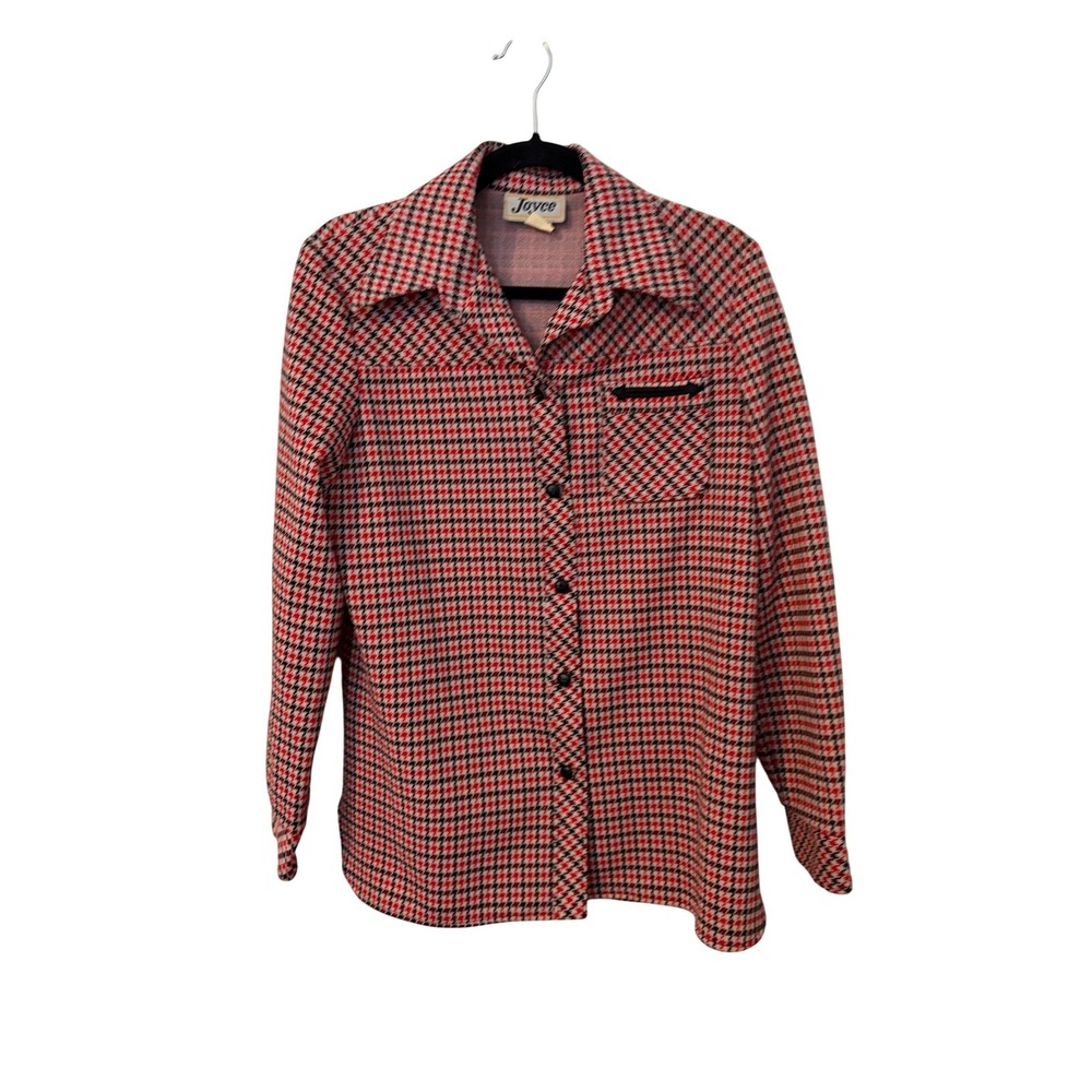 Vintage Joyce Red‎ Black Houndstooth Knit Button Down Jacket 70s